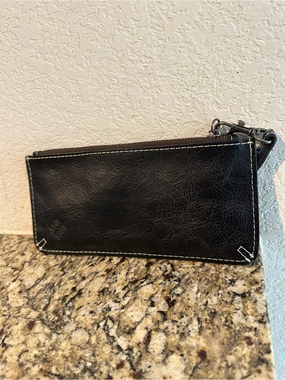 Patricia Nash Floral Embossed Leather Wristlet Pouch Black